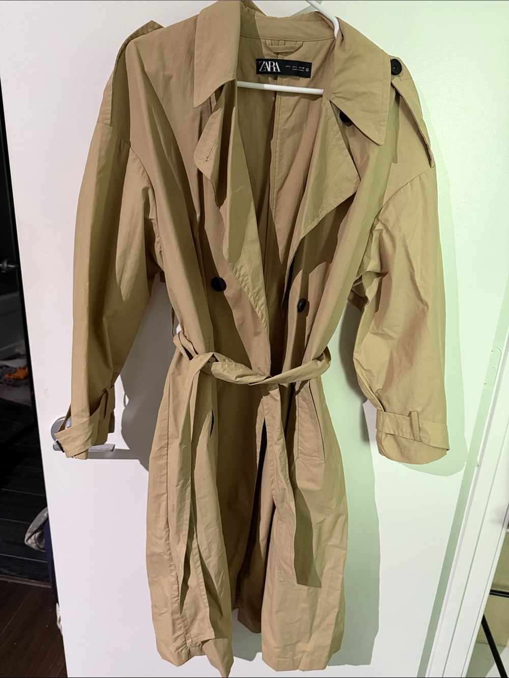 Zara Tan Double-Breasted Trench Coat with Belt